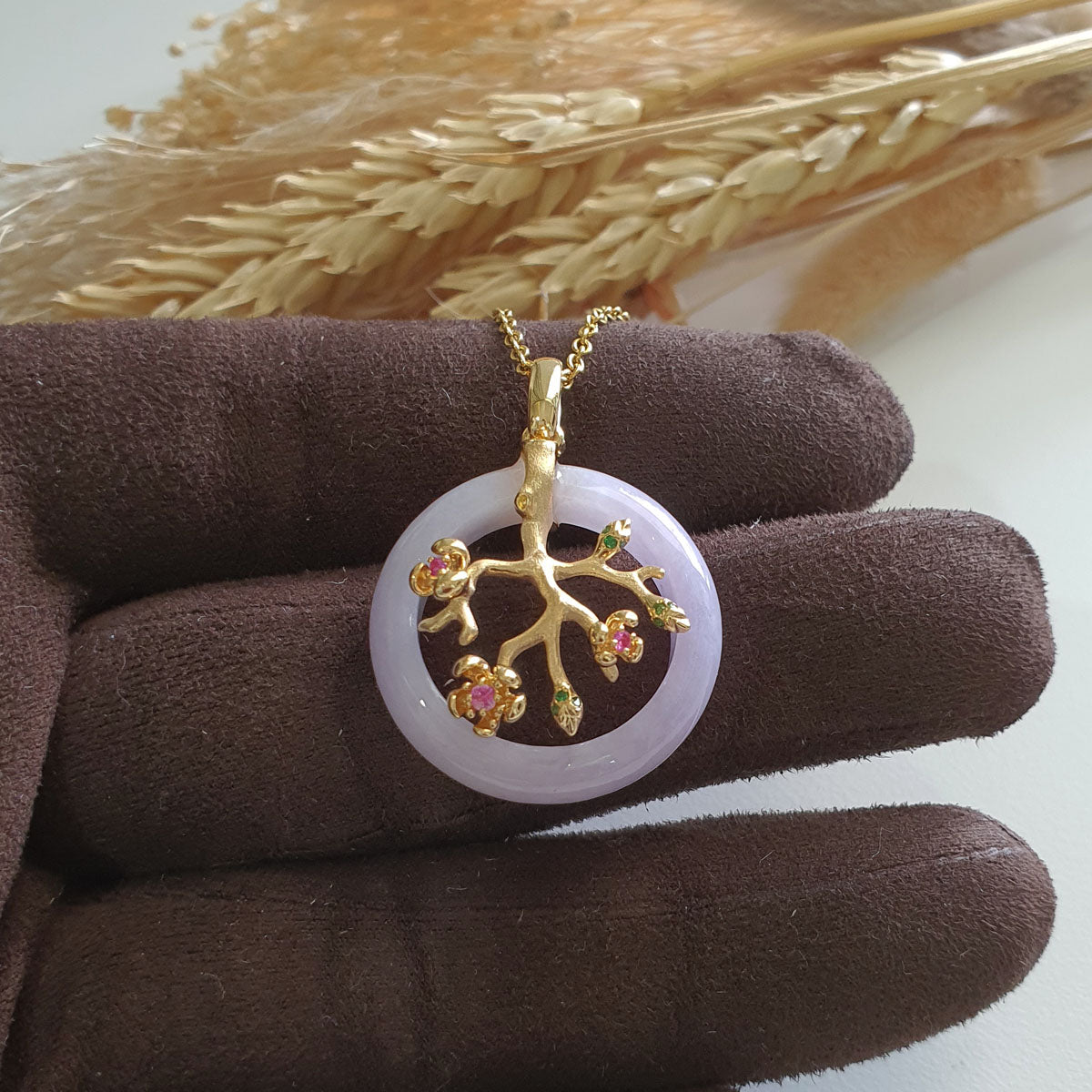 Translucency Brilliant Lavender Jadeite "Cherry Blossom" Pendant (JAB007280) 1