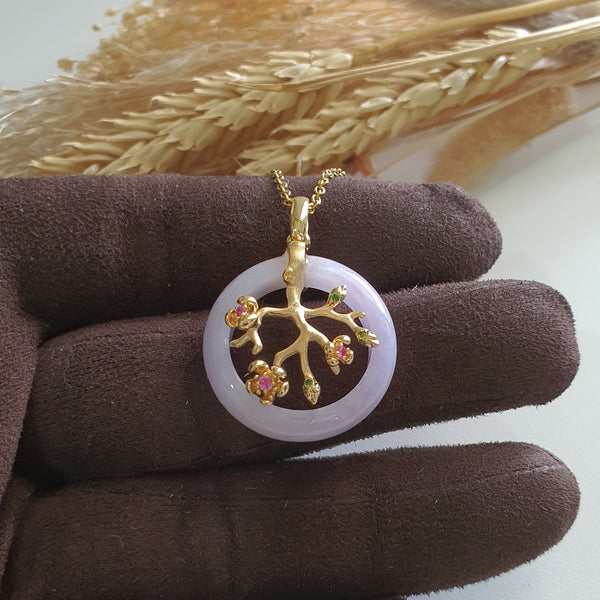 Translucency Brilliant Lavender Jadeite "Cherry Blossom" Pendant (JAB007280) 1