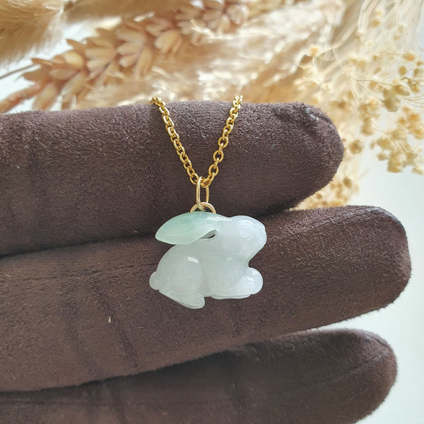 Good Translucency Icy with Green Jadeite "Rabbit with Pearl" Pendant (JAB007310) 1