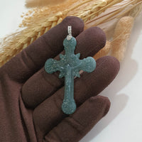 Good Translucency Icy Bluish Green Jadeite "Crucifix" Pendant (JAB007325) 3
