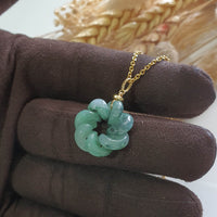 Translucent Icy Flower Green Jadeite “Eternity Knot” Pendant (JAB007399) 5