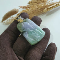 Translucent Tri-Colours Jadeite "Celestial Mountains Scenery” Pendant (JAB007419) 5