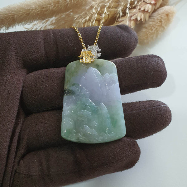 Translucent Tri-Colours Jadeite "Celestial Mountains Scenery” Pendant (JAB007419) 1