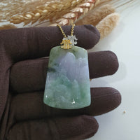 Translucent Tri-Colours Jadeite "Celestial Mountains Scenery” Pendant (JAB007419) 4
