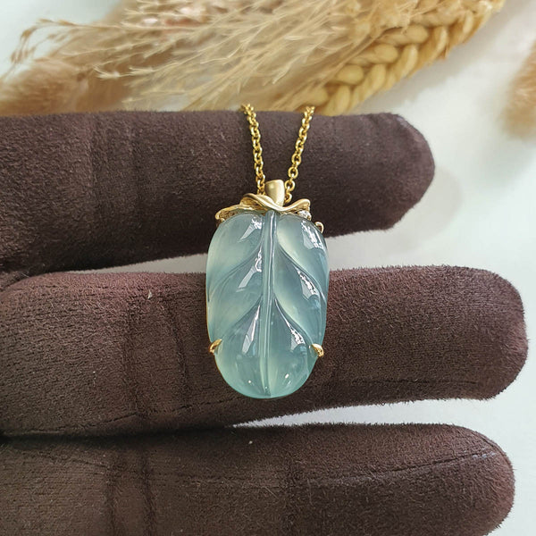 Highly Translucent Icy Blue Jadeite “Icy Foliage” Pendant (JAB007494) 1