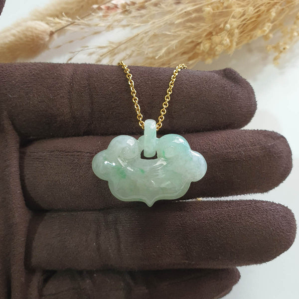 Translucent Icy Green Jadeite "Auspicious Ruyi" Pendant (JAB007693) 1