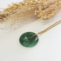 Translucent Flower Green Jadeite "Auspicious Coin" Pendant (JAB007705) 7
