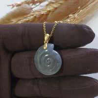 Translucent Icy Black Jadeite "Wealth Conch Shell" Pendant (JAB007716) 3