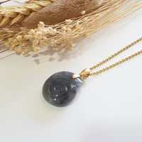 Translucent Icy Black Jadeite "Wealth Conch Shell" Pendant (JAB007716) 7