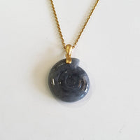 Translucent Icy Black Jadeite "Wealth Conch Shell" Pendant (JAB007716) 1