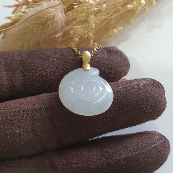 Good Translucency Icy White Jadeite "Wealth Conch Shell" Pendant (JAB007719) 1