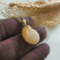 Translucent Icy Yellow Jadeite "Wealth Conch Shell" Pendant (JAB007721) 2