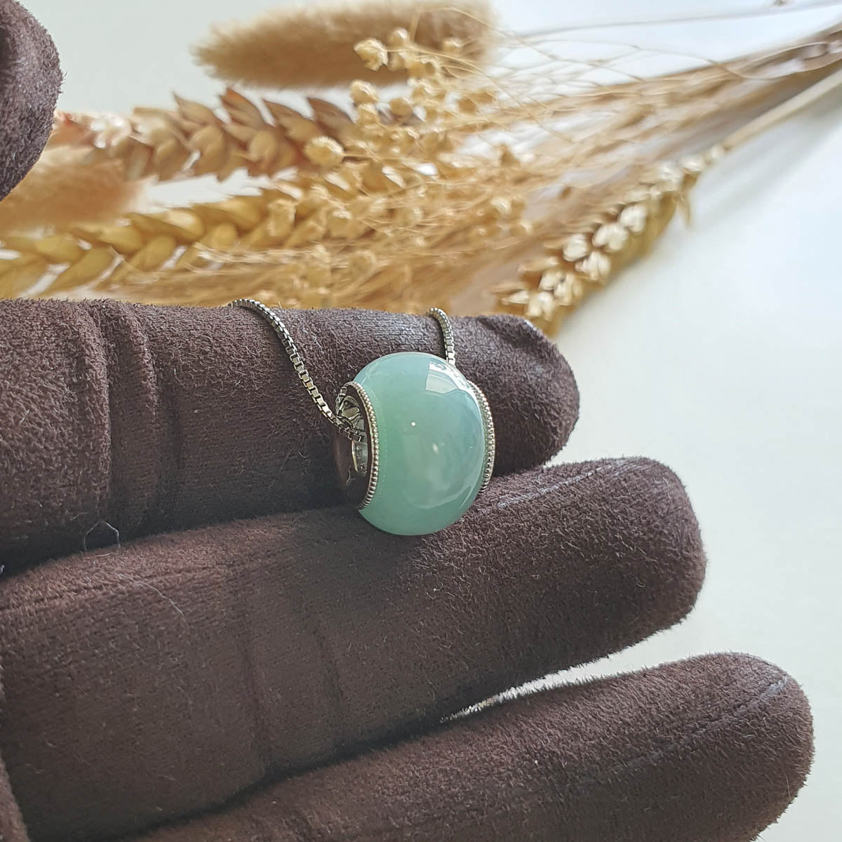 Translucent Icy Green Jadeite "Golden Barrel" Pendant (JAB007724) 1