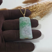 Translucent Icy Brilliant Green with Lavender Jadeite "Prosperity Fishes and Lotus" Pendant (JAB007727) 4