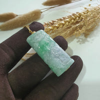 Translucent Icy Brilliant Green with Lavender Jadeite "Prosperity Fishes and Lotus" Pendant (JAB007727) 3
