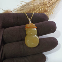 Translucent Orangey Yellow Jadeite "Blessing of Prosperity" Pendant (JAB007809) 1