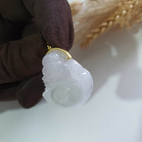 Good Translucency Icy Lavender with Green "Laughing Buddha" Pendant (JAB007820) 4