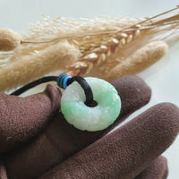 Translucent Icy Apple Green with White Jadeite "Ruyi & Flower" Pendant (JAB007822) 5
