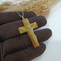 Translucent Orangey and Yellow Jadeite "Crucifix" Pendant (JAB007855) 2