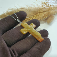 Translucent Orangey and Yellow Jadeite "Crucifix" Pendant (JAB007855) 3