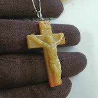 Translucent Orangey and Yellow Jadeite "Crucifix" Pendant (JAB007855) 7