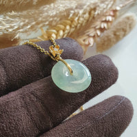 Good Translucent Icy Bright Green Jadeite Donut "Cherry Blossom" Pendant (JAB007878) 3