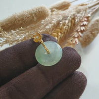 Good Translucent Icy Bright Green Jadeite Donut "Cherry Blossom" Pendant (JAB007878) 6