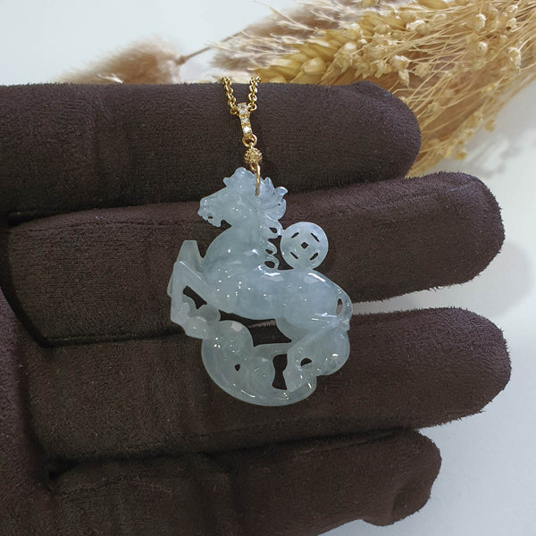Good Translucency Icy Lavender Jadeite "Propserity Galloping Horse" Pendant (JAB007919) 1