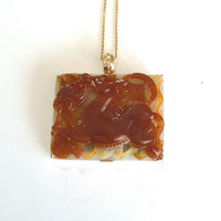 Translucent Icy Orangey Red Jadeite "Fire Galloping Horse of Abundance" Pendant (JAB007921) 1