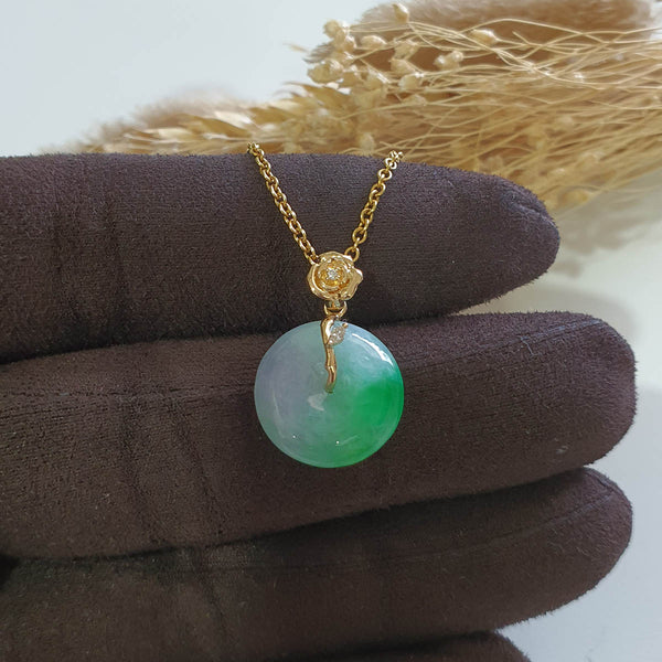 [Rare] Translucent Brilliant Apple Green “Rose de Blossom” Pendant (JAB007926) 1