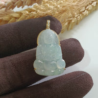Highly Translucent Icy with Green Jadeite "Goddess of Mercy" Pendant (JAB007936) 9