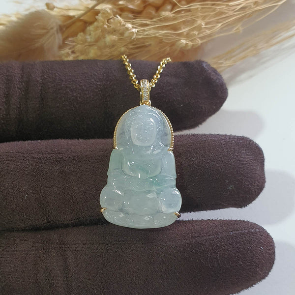 Highly Translucent Icy with Green Jadeite "Goddess of Mercy" Pendant (JAB007937) 1