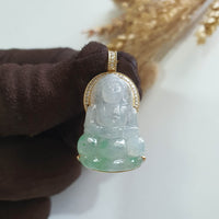 [Rare] Good Translucency Icy Apple Green Jadeite "Goddess of Mercy" Pendant (JAB007938) 8