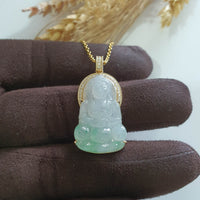 [Rare] Good Translucency Icy Apple Green Jadeite "Goddess of Mercy" Pendant (JAB007938) 1