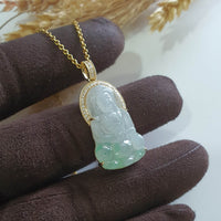 [Rare] Good Translucency Icy Apple Green Jadeite "Goddess of Mercy" Pendant (JAB007938) 3