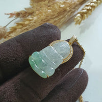 [Rare] Good Translucency Icy Apple Green Jadeite "Goddess of Mercy" Pendant (JAB007938) 5