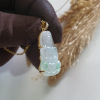 Good Translucent Icy with Green Jadeite "Goddess of Mercy" Pendant (JAB007951) 5