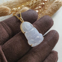 [Rare] Good Translucency Icy Lavender Jadeite "Goddess of Mercy" Pendant (JAB007960) 3