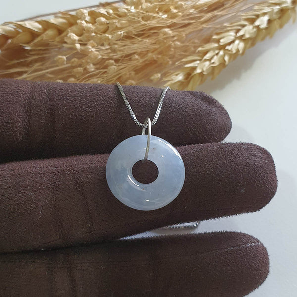 Good Translucency Icy Bluish Lavender Jadeite Donut Pendant (JAB008050) 1