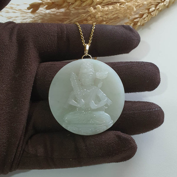 Translucent Icy Light Green Jadeite " Manjushri " Pendant (JAB008115) 1