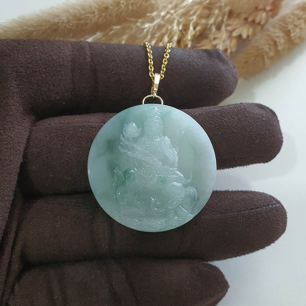 Translucent Icy Green Jadeite "Samantabhadra with Elephant” Pendant (JAB008116) 1