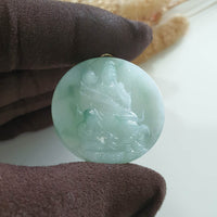 Translucent Icy Green Jadeite "Samantabhadra with Elephant” Pendant (JAB008116) 6