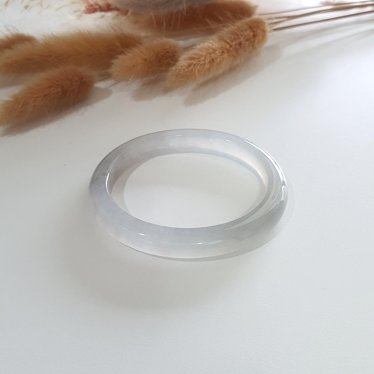 [Rare] Highly Translucent Icy Jadeite Oval Shape Bangle (JAC001938) 1