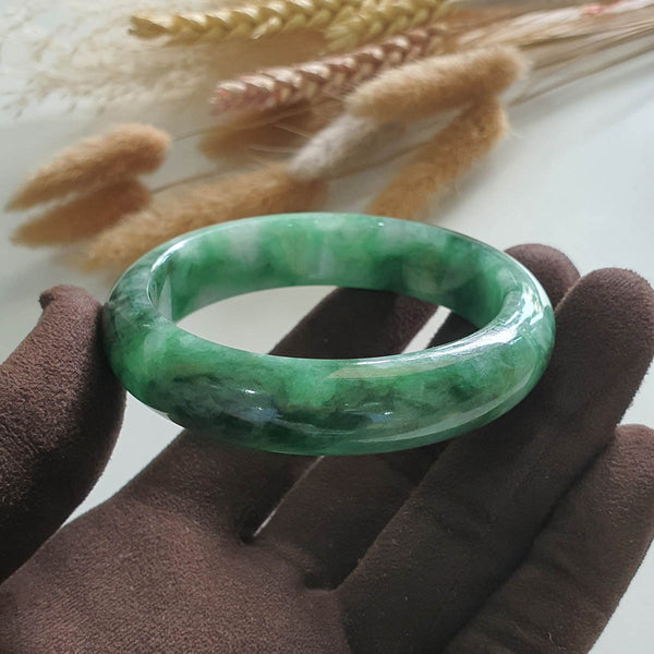 Translucent Brilliant Forest Flower Green “Scenery” Jadeite Bangle (JAC002429) 1