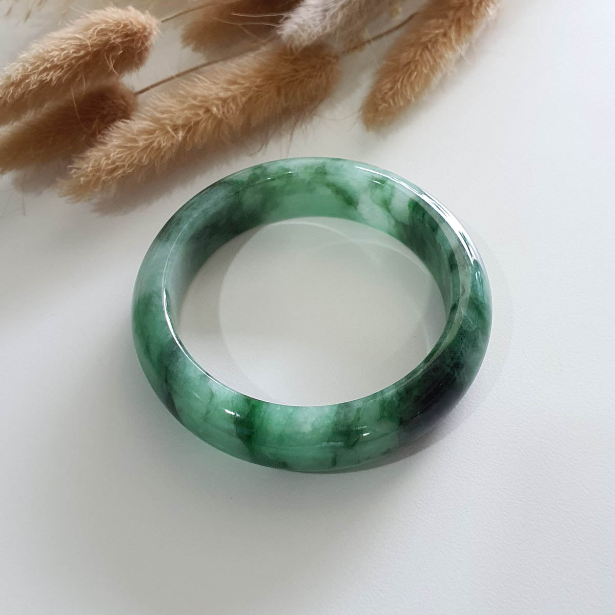 Translucent Brilliant Forest Flower Green “Scenery” Jadeite Bangle (JAC002430) 1