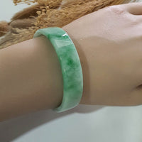 Translucent Light Green with Brilliant Green Jadeite Flat Shape Bangle (JAC002448) 10
