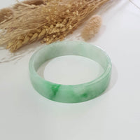 Translucent Light Green with Brilliant Green Jadeite Flat Shape Bangle (JAC002448) 1
