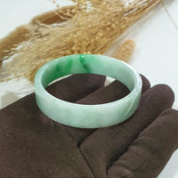 Translucent Light Green with Brilliant Green Jadeite Flat Shape Bangle (JAC002448) 7