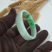 Translucent Light Green with Brilliant Green Jadeite Flat Shape Bangle (JAC002448) 5
