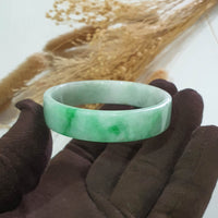 Translucent Light Green with Brilliant Green Jadeite Flat Shape Bangle (JAC002448) 6